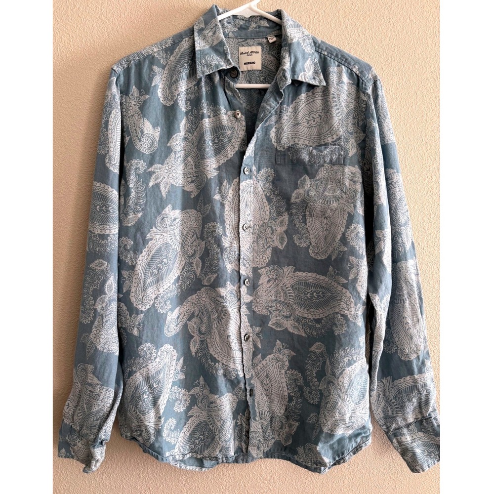 Baird McNutt Linen Button Down Womens Medium Blue‎ Paisley Resort Lightweight